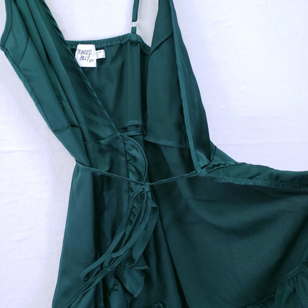 Princess Polly Green Lightweight Silky Sleeveless Short Mini Wrap Dress Size 4 - Picture 10 of 16